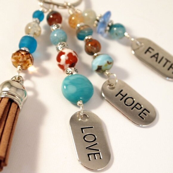 Inspirationally Beaded Tassel Purse Charm Bohemian Key-chain Hope Love Faith - Picture 3 of 6